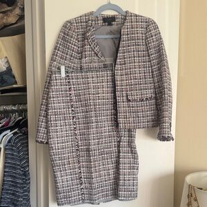 J Crew Tweed Red and Blue Skirt Suit Set Size 4